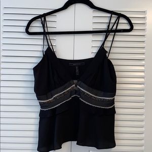 BCBG Strappy Ruffle Black Top